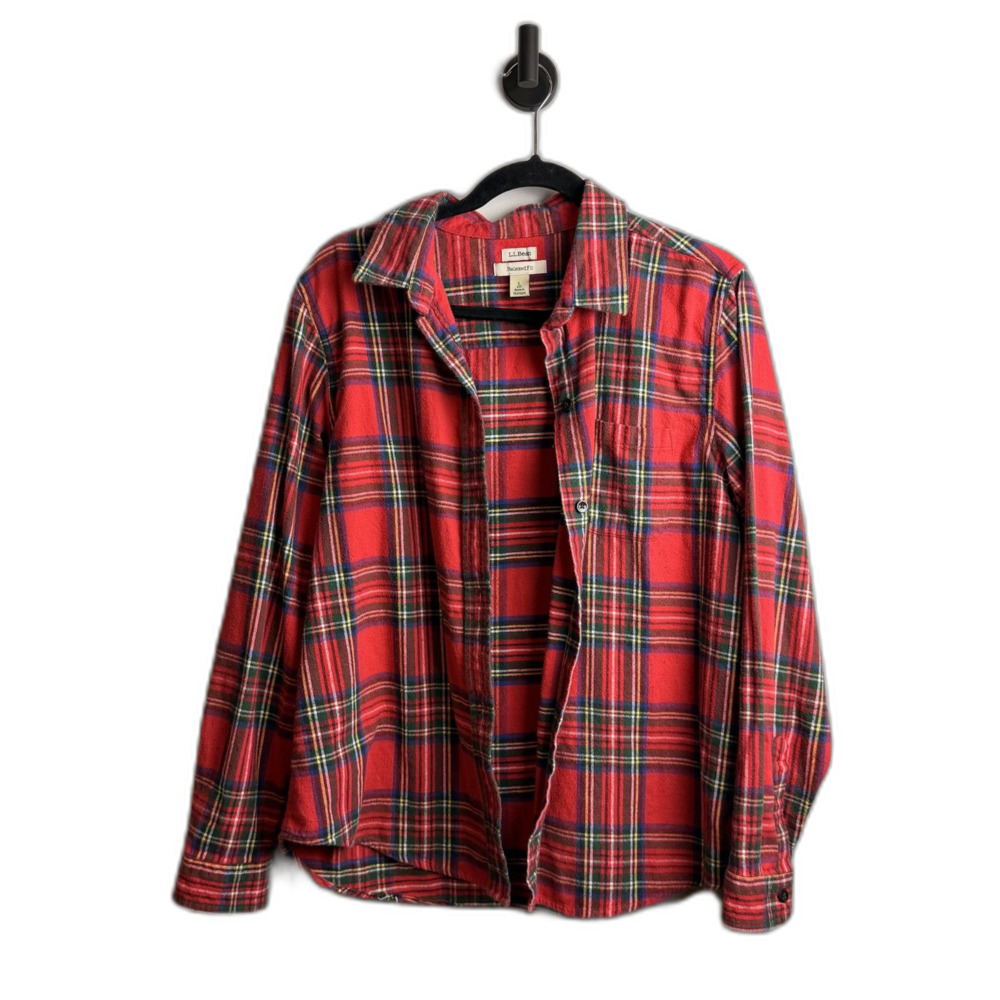 L.L.Bean Women’s Large Red Green Plaid Flannel Shirt Relaxed Fit 100% Cotton